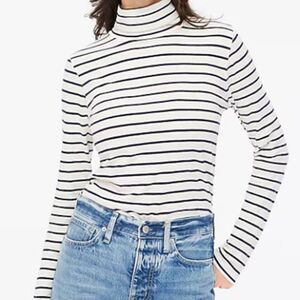 J Crew Womens Turtleneck Sweater Plus Size Winter Striped White 100% Cotton